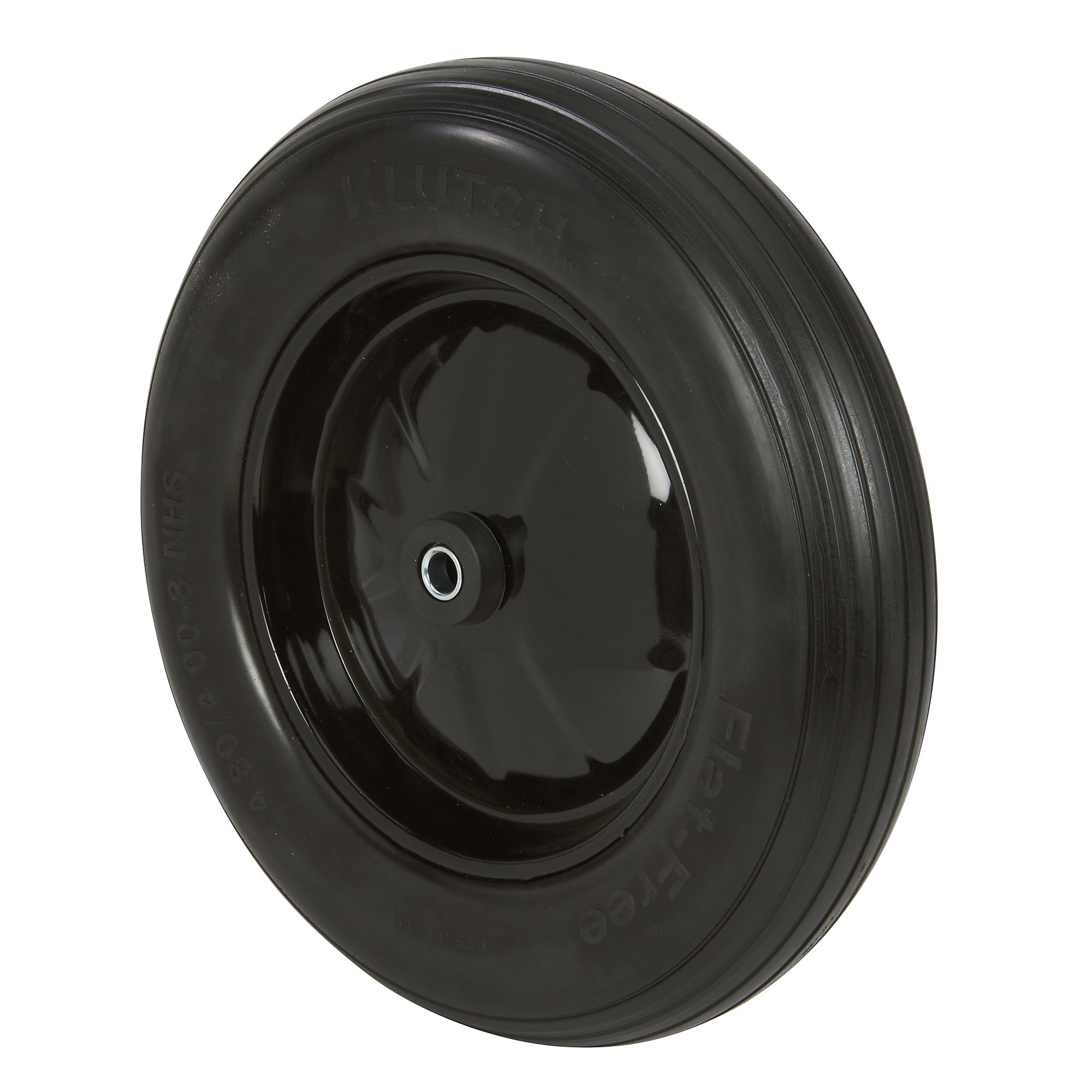 Klutch Flat-Free Universal Wheelbarrow Tire Assembly, 4.80/4.00-8, Ribbed Tread